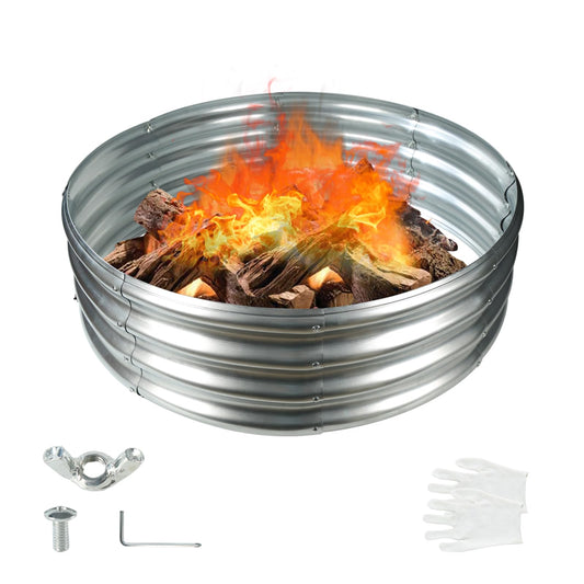 YSEJOMP 36 Inch Round Galvanized Fire Pit Ring/Fire Ring - Foldable and Perfect for Outdoor Gatherings and Campfires in The Yard/Garden/Park/Beach (3 FT Diameter, Silver) - CookCave