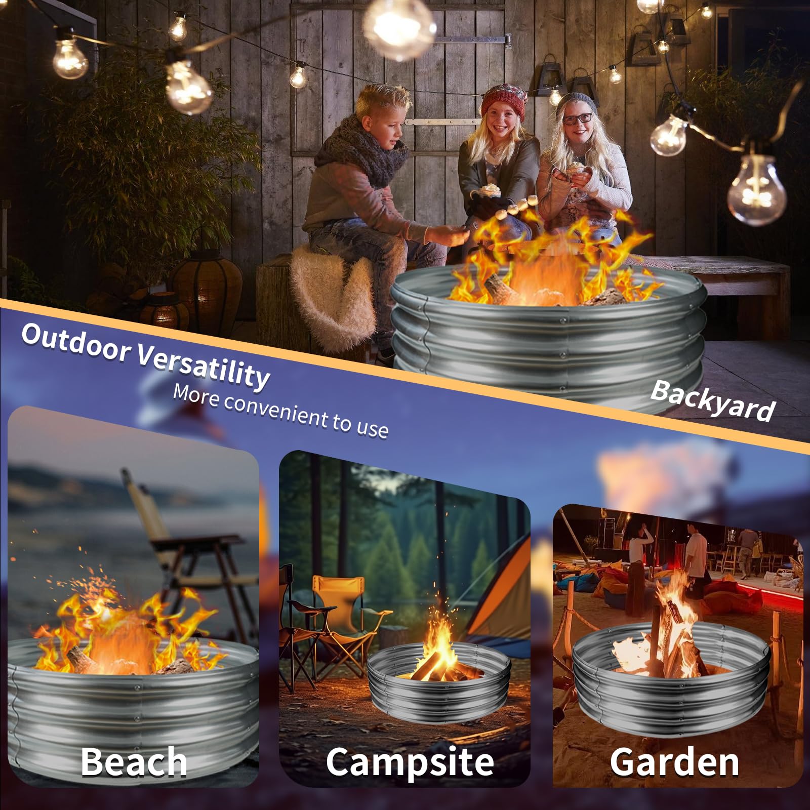 YSEJOMP 36 Inch Round Galvanized Fire Pit Ring/Fire Ring - Foldable and Perfect for Outdoor Gatherings and Campfires in The Yard/Garden/Park/Beach (3 FT Diameter, Silver) - CookCave