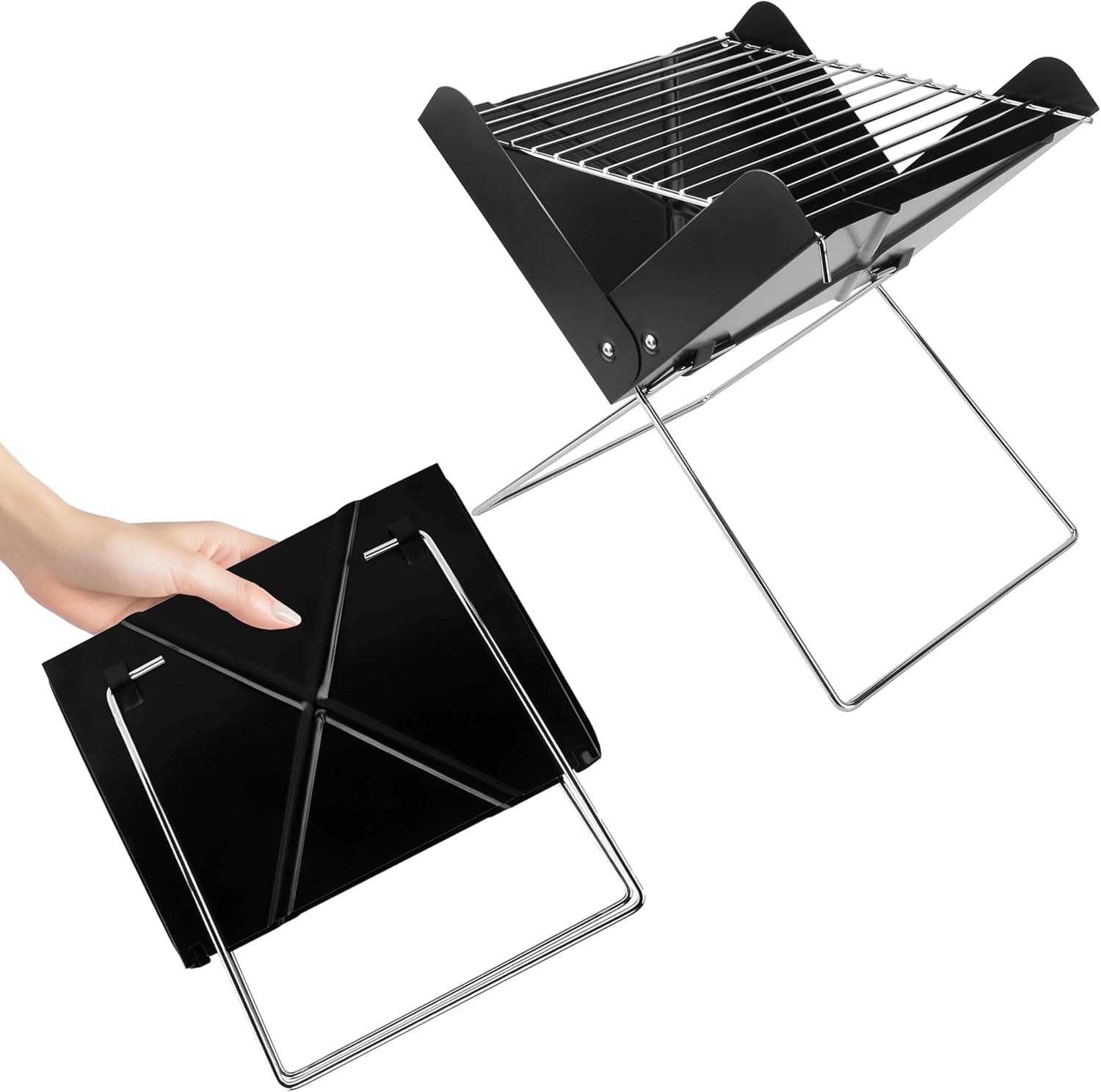 YSSOA 12' Portable Charcoal Barbecue Grill - Folding Detachable Collapsible Mini Tabletop Camping BBQ, Black - CookCave