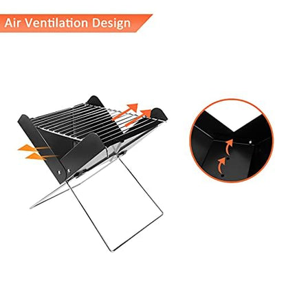 YSSOA 12' Portable Charcoal Barbecue Grill - Folding Detachable Collapsible Mini Tabletop Camping BBQ, Black - CookCave