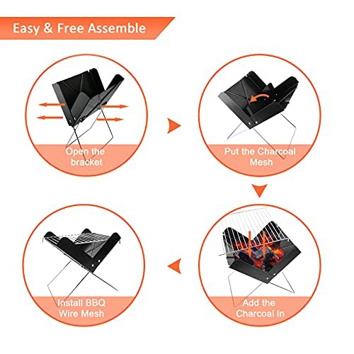 YSSOA 12' Portable Charcoal Barbecue Grill - Folding Detachable Collapsible Mini Tabletop Camping BBQ, Black - CookCave