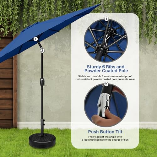 YSSOA 7.5' Patio Umbrella Outdoor Table Market Yard Umbrella with 6 Sturdy Ribs, Blue - CookCave