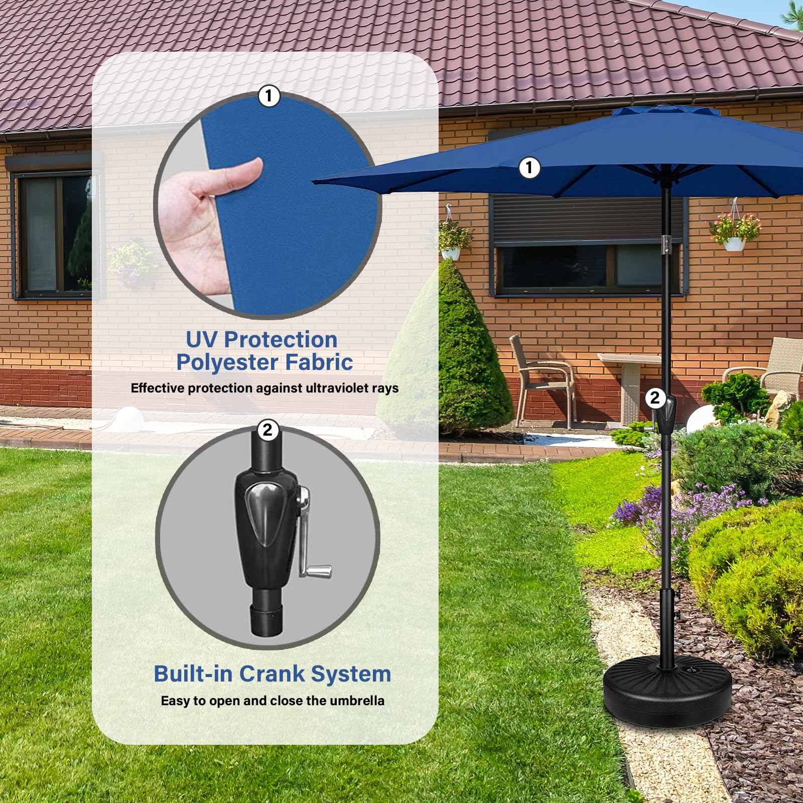 YSSOA 7.5' Patio Umbrella Outdoor Table Market Yard Umbrella with 6 Sturdy Ribs, Blue - CookCave