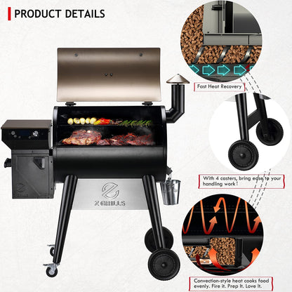 Z GRILLS Upgrade 8 in 1 Wood Pellet Grill & Smoker for Outdoor Cooking, BBQ Grill with PID 2.0 Controller, LCD Screen, 697 sq, Meat Probes, Rain Cover - CookCave