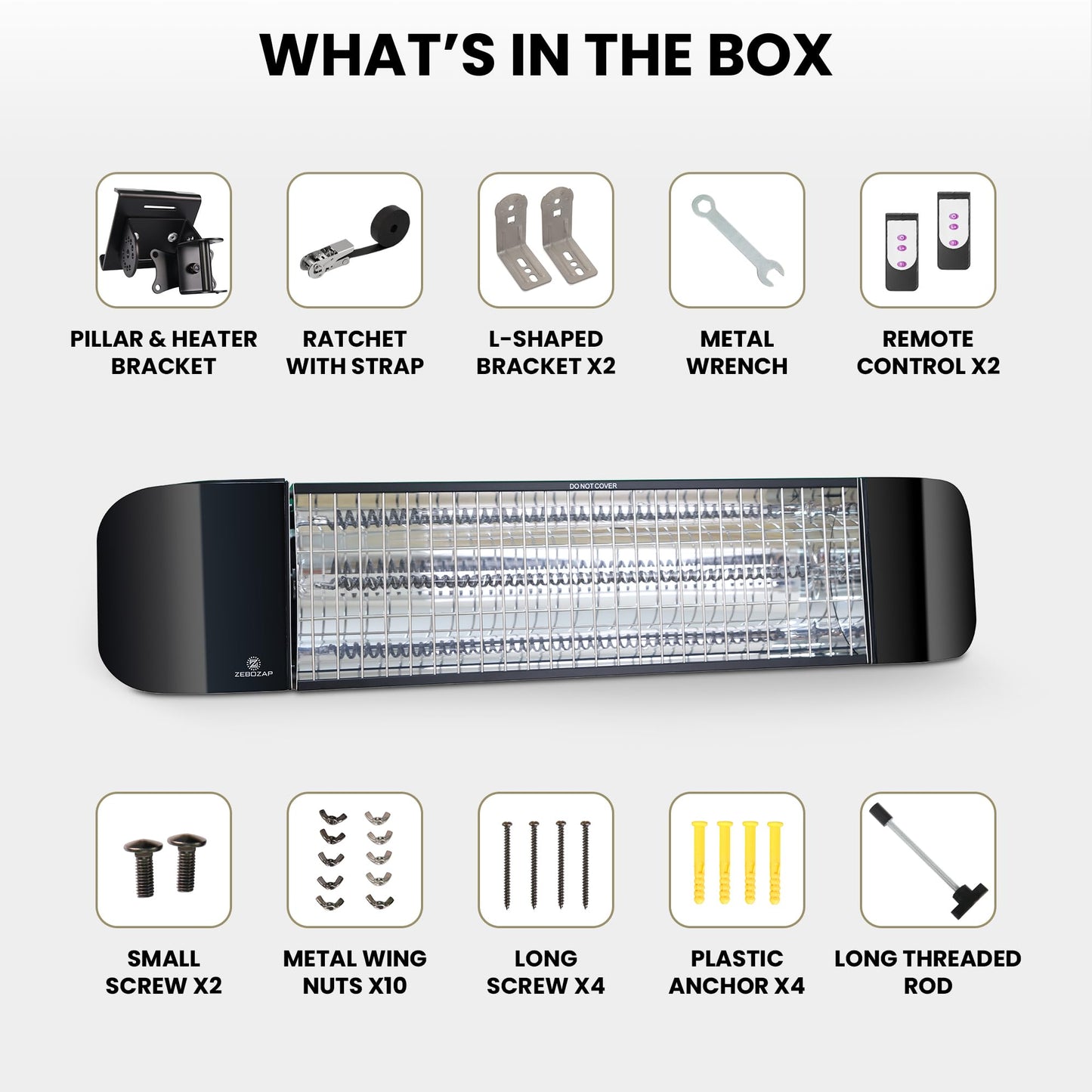 ZeboZap Infrared Electric Patio Heater with Strap to Post | Wall Mounted Gazebo Outdoor Heater, Space Heaters for Indoor 1500W Remote Control - CookCave