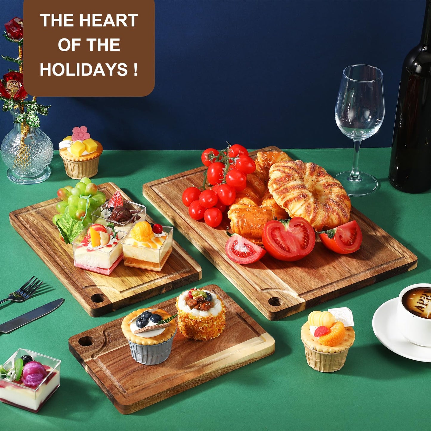 Ziliny Set of 6 Acacia Wood Cutting Board for Kitchen Set Charcuterie Boards Wooden Chopping Board for Meat,17 x 12, 15 x 10, 12 x 10, 11 x 7, Double 9 x 6.1 Inch, Housewarming Gifts - CookCave