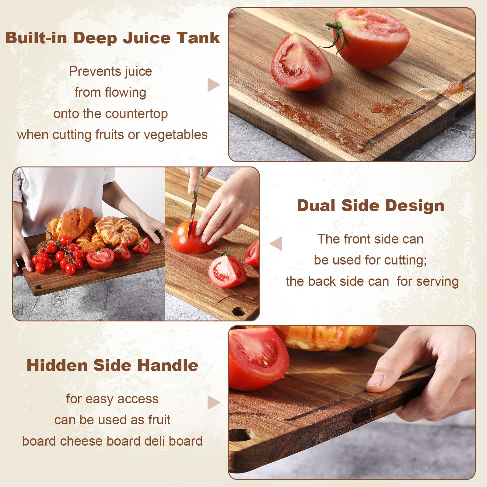 Ziliny Set of 6 Acacia Wood Cutting Board for Kitchen Set Charcuterie Boards Wooden Chopping Board for Meat,17 x 12, 15 x 10, 12 x 10, 11 x 7, Double 9 x 6.1 Inch, Housewarming Gifts - CookCave