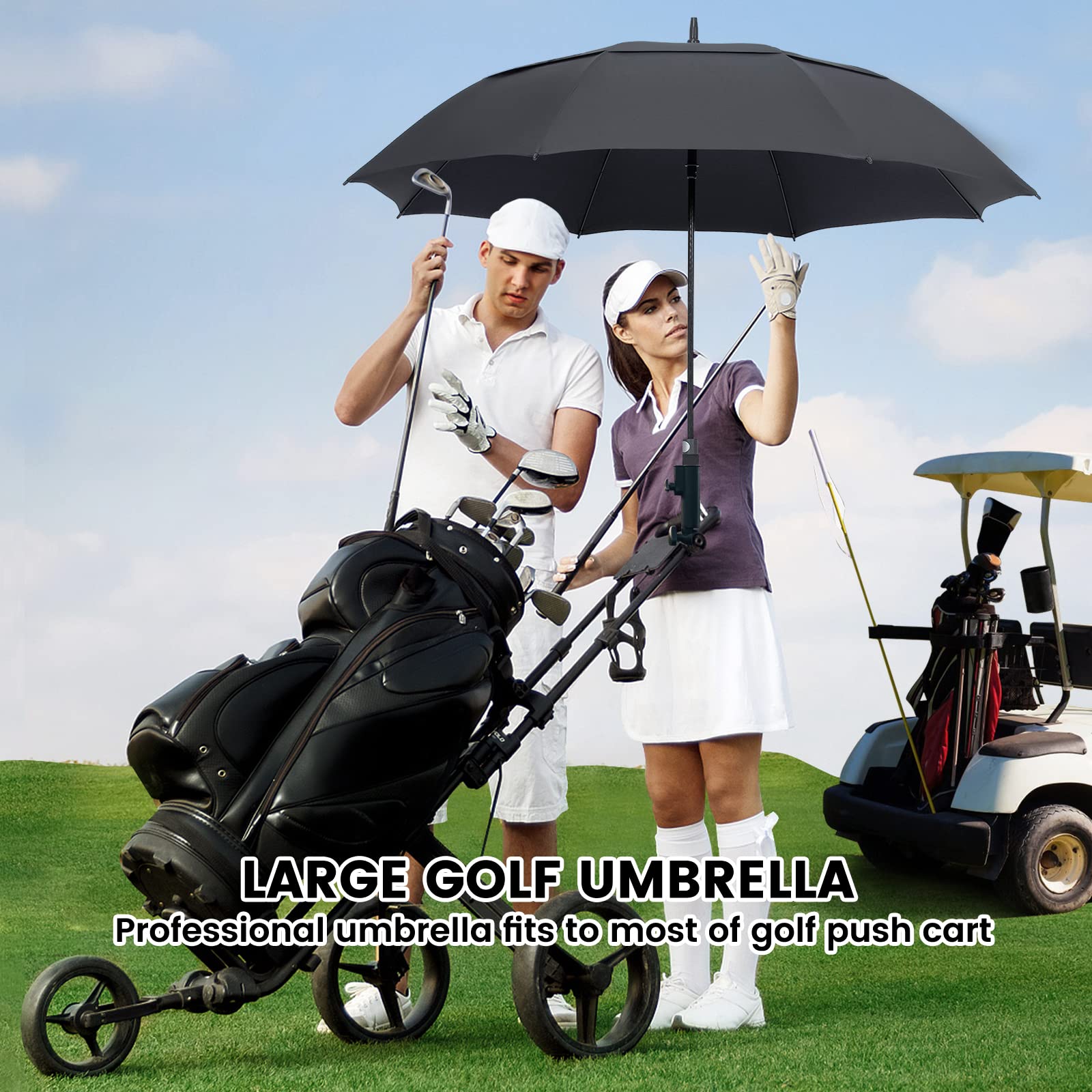 ZOMAKE Automatic Open Extra Large Golf Umbrella 62 Inch, Double Canopy Vented Windproof Oversize Stick Umbrellas for Rain(Black) - CookCave