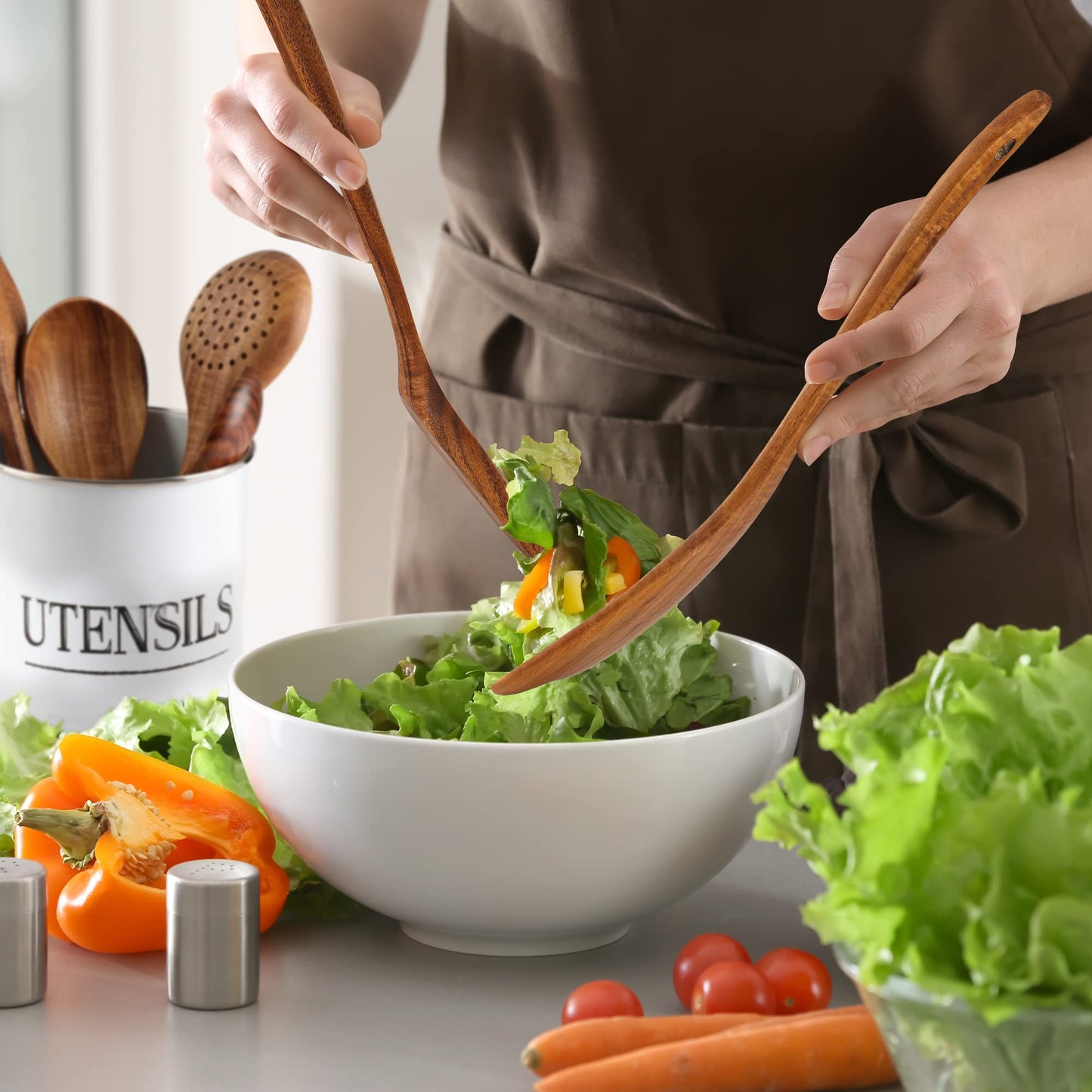 Zulay Kitchen 6-Piece Wooden Spoons for Cooking - Smooth Finish Teak Wooden Utensils for Cooking - Soft Comfort-Grip Wood Spoons for Cooking - Non-Stick Wooden Cooking Utensils - Wooden Spoon Sets - CookCave