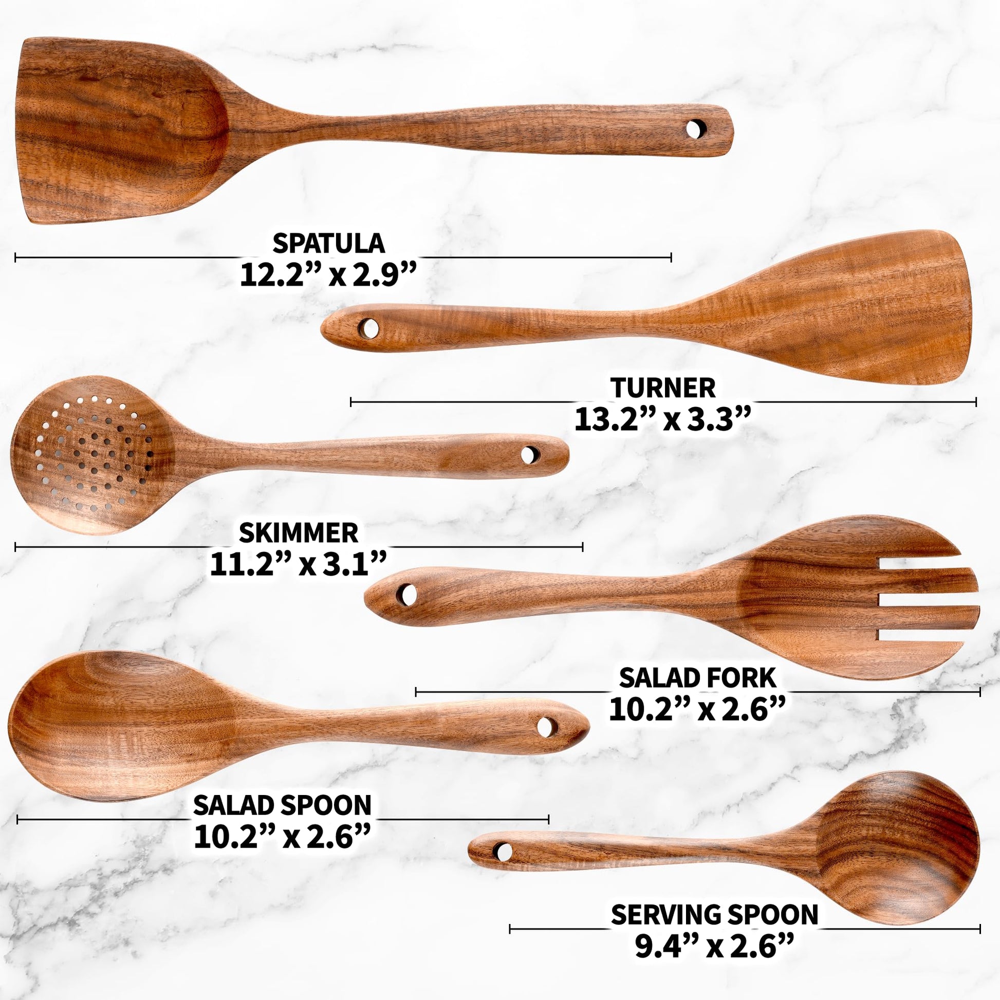 Zulay Kitchen 6-Piece Wooden Spoons for Cooking - Smooth Finish Teak Wooden Utensils for Cooking - Soft Comfort-Grip Wood Spoons for Cooking - Non-Stick Wooden Cooking Utensils - Wooden Spoon Sets - CookCave