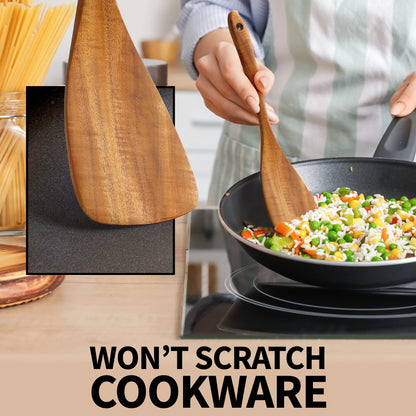 Zulay Kitchen 6-Piece Wooden Spoons for Cooking - Smooth Finish Teak Wooden Utensils for Cooking - Soft Comfort-Grip Wood Spoons for Cooking - Non-Stick Wooden Cooking Utensils - Wooden Spoon Sets - CookCave