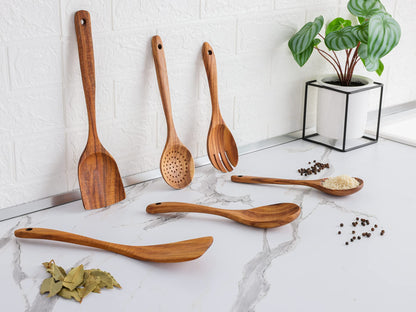 Zulay Kitchen 6-Piece Wooden Spoons for Cooking - Smooth Finish Teak Wooden Utensils for Cooking - Soft Comfort-Grip Wood Spoons for Cooking - Non-Stick Wooden Cooking Utensils - Wooden Spoon Sets - CookCave