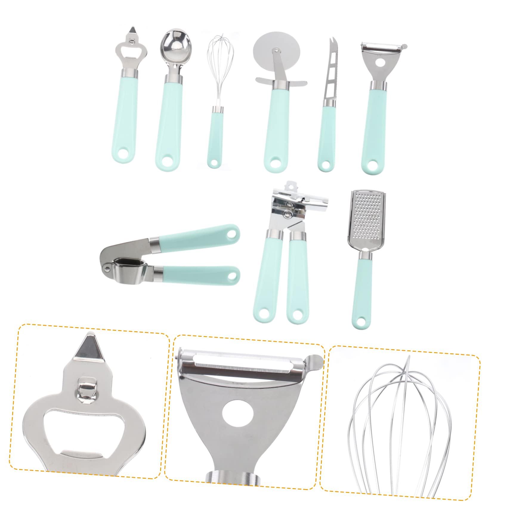 1 Set 9pcs Baking Tool Set Cheese Pizza Spatula Noodle Cooker Plastic Handle Kitchenware Vegetable Peeler Cookware Kitchen Gadgets Wood Tools Opener Wooden Stainless Steel Spoon - CookCave