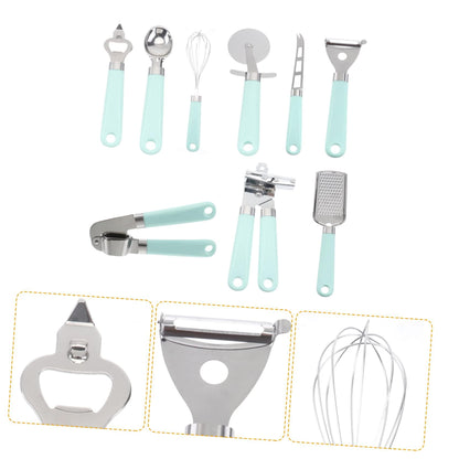 1 Set 9pcs Baking Tool Set Cheese Pizza Spatula Noodle Cooker Plastic Handle Kitchenware Vegetable Peeler Cookware Kitchen Gadgets Wood Tools Opener Wooden Stainless Steel Spoon - CookCave