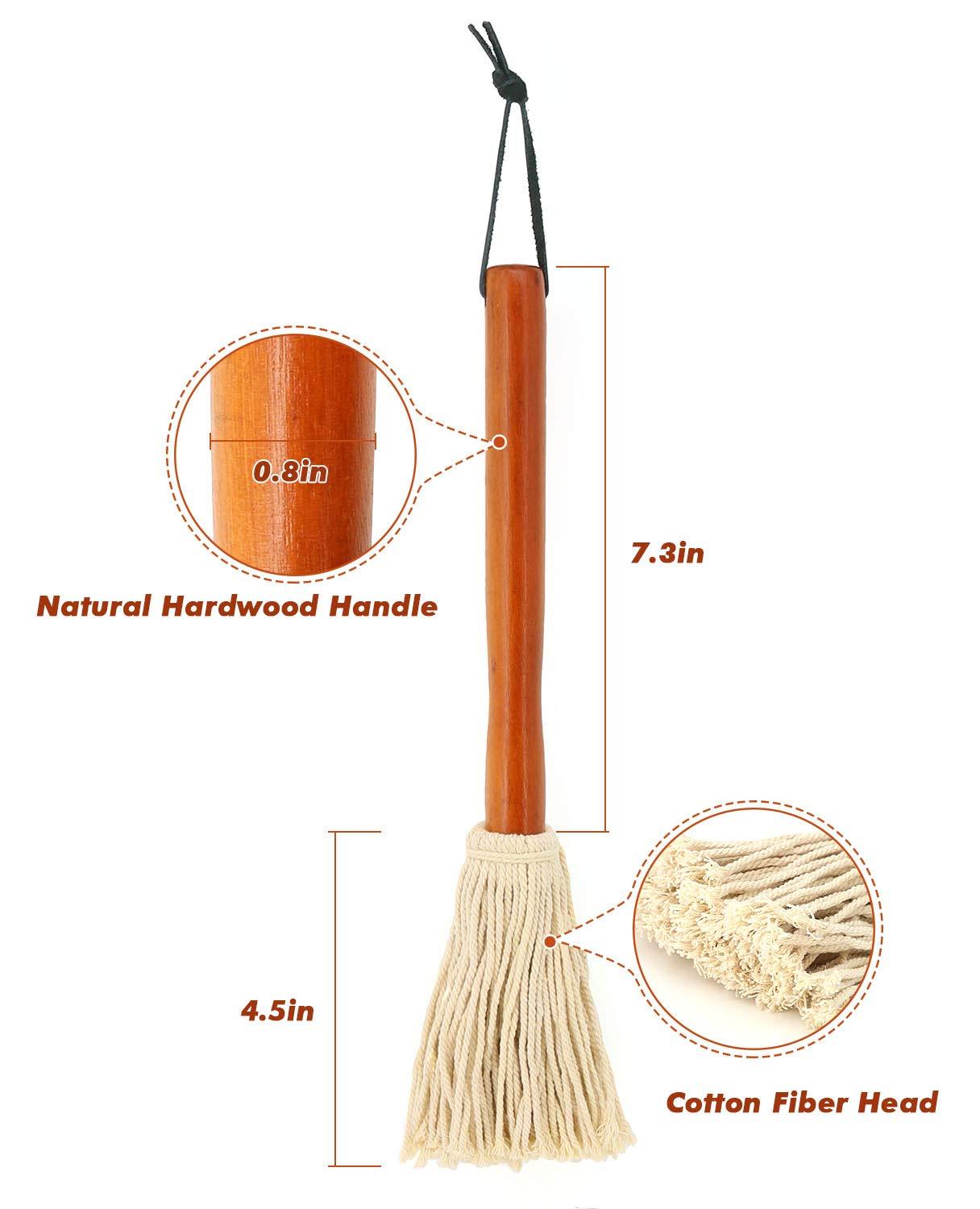 12" BBQ Sauce Basting Mops & Brushes for Roasting or Grilling, Apply Barbeque, Marinade or Glazing, Cotton Fiber Head and Hardwood Handle, Dish Mop Style, Perfect for Cooking or Cleaning - Pack of 3 - CookCave