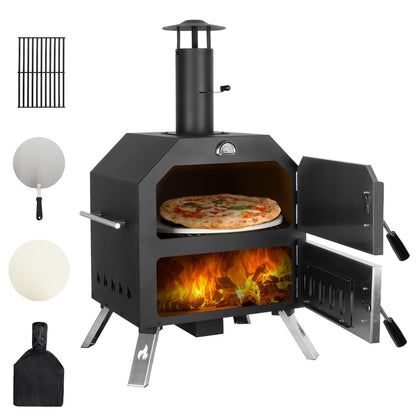 12’’ Outdoor Pizza Oven Wood Fired Pizza Oven Portable Patio Ovens Included Pizza Stone, Pizza Peel, Fold-up Legs, Cover Cooking Rack for Camping Backyard BBQ - CookCave