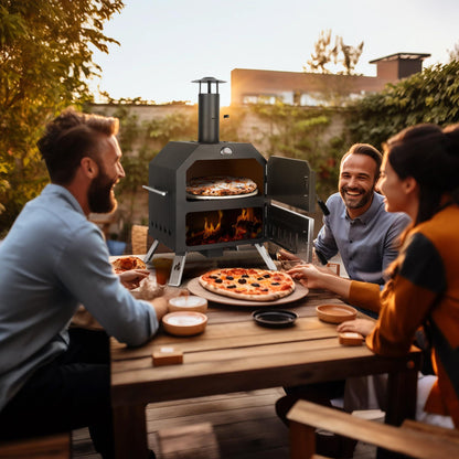 12’’ Outdoor Pizza Oven Wood Fired Pizza Oven Portable Patio Ovens Included Pizza Stone, Pizza Peel, Fold-up Legs, Cover Cooking Rack for Camping Backyard BBQ - CookCave