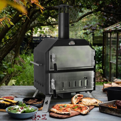 12’’ Outdoor Pizza Oven Wood Fired Pizza Oven Portable Patio Ovens Included Pizza Stone, Pizza Peel, Fold-up Legs, Cover Cooking Rack for Camping Backyard BBQ - CookCave