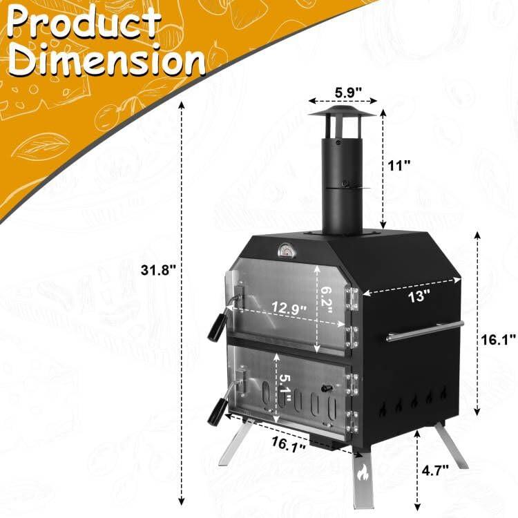 12’’ Outdoor Pizza Oven Wood Fired Pizza Oven Portable Patio Ovens Included Pizza Stone, Pizza Peel, Fold-up Legs, Cover Cooking Rack for Camping Backyard BBQ - CookCave