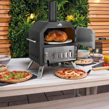 12’’ Outdoor Pizza Oven Wood Fired Pizza Oven Portable Patio Ovens Included Pizza Stone, Pizza Peel, Fold-up Legs, Cover Cooking Rack for Camping Backyard BBQ - CookCave