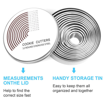 12 Pcs Donut Hole Cookie Biscuit Cutter Set for Baking, Graduated Doughnut Round Cookie Cutters, Metal Scone Circle Cookie Cutters for Frying, Biscuits Ring Molds for Cooking Cake(1-4.4 Inch) HAHAYOO - CookCave