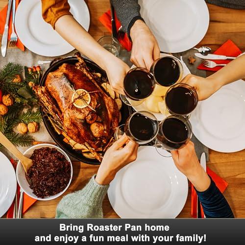 14.6 Inch Roaster Pan, Enamel Oval Turkey Roasting Pan with Domed Lid - Mother's Gift, Covered, Non-sticky, Free of Chemicals - Rôtissoire Chicken Meat Roasts Casseroles & Vegetables (14.6 Inch) - CookCave