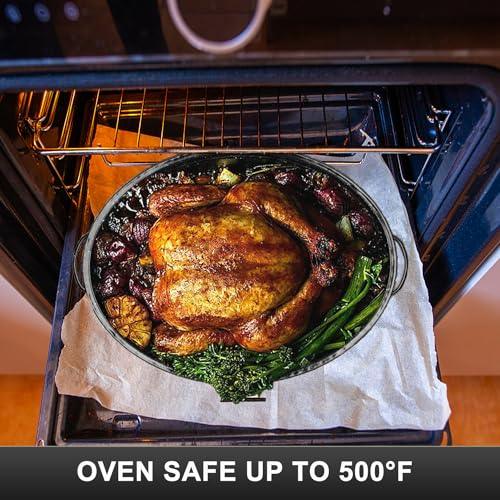 14.6 Inch Roaster Pan, Enamel Oval Turkey Roasting Pan with Domed Lid - Mother's Gift, Covered, Non-sticky, Free of Chemicals - Rôtissoire Chicken Meat Roasts Casseroles & Vegetables (14.6 Inch) - CookCave