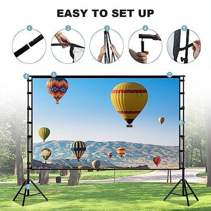 150 inch Projector Screen With Stand,HUANYINGBJB Outside Projection Screen, Portable 16:9 4K HD Rear Front Movie Screen with Carry Bag for Theater Backyard Movie night,Cinema School, Churches, Parties - CookCave