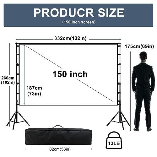 150 inch Projector Screen With Stand,HUANYINGBJB Outside Projection Screen, Portable 16:9 4K HD Rear Front Movie Screen with Carry Bag for Theater Backyard Movie night,Cinema School, Churches, Parties - CookCave