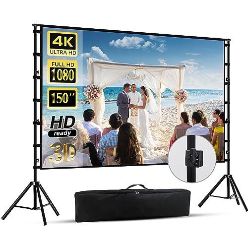 150 inch Projector Screen With Stand,HUANYINGBJB Outside Projection Screen, Portable 16:9 4K HD Rear Front Movie Screen with Carry Bag for Theater Backyard Movie night,Cinema School, Churches, Parties - CookCave