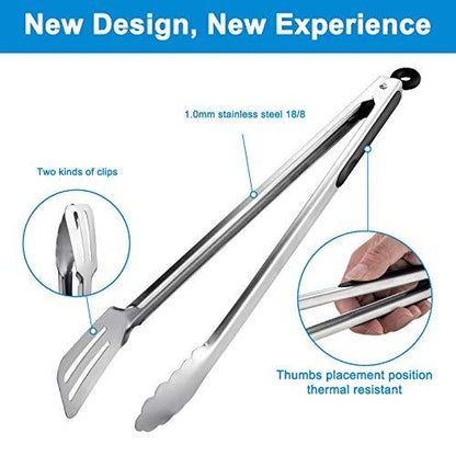 16-inch & 12-Inch Grill Tongs for Cooking BBQ Heavy Duty Extra Long Grilling Tongs, Premium Set 2 pack - CookCave