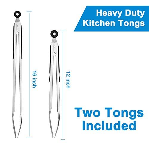 16-inch & 12-Inch Grill Tongs for Cooking BBQ Heavy Duty Extra Long Grilling Tongs, Premium Set 2 pack - CookCave