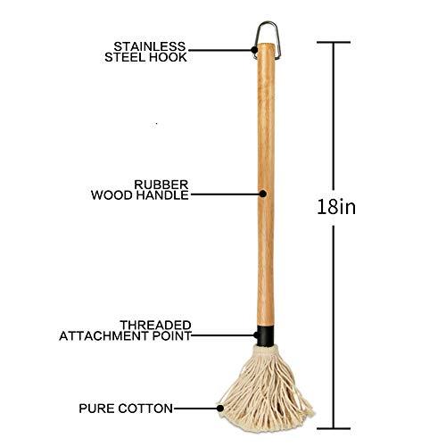 18 Inch Grill Basting Mop Wooden Long Handle with 4 Extra Replacement Heads for BBQ Grilling Smoking Steak - CookCave