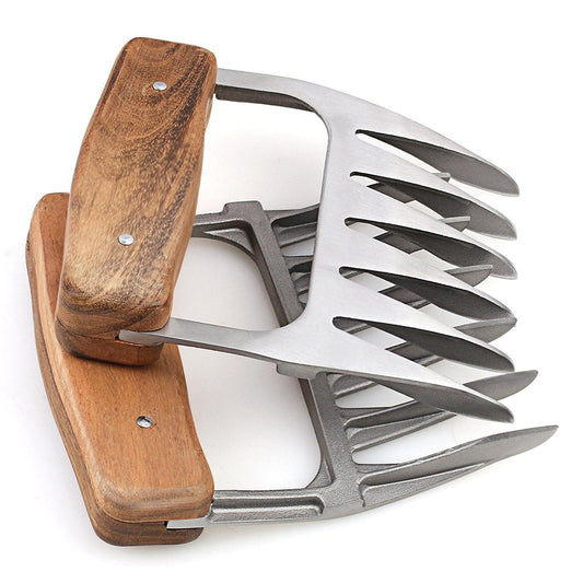1Easylife Metal Meat Shredder Claws, 18/8 Stainless Steel Meat Forks with Wooden Handle for Shredding, Pulling, Handing, Lifting & Serving Pork, Turkey, Chicken, Brisket - CookCave