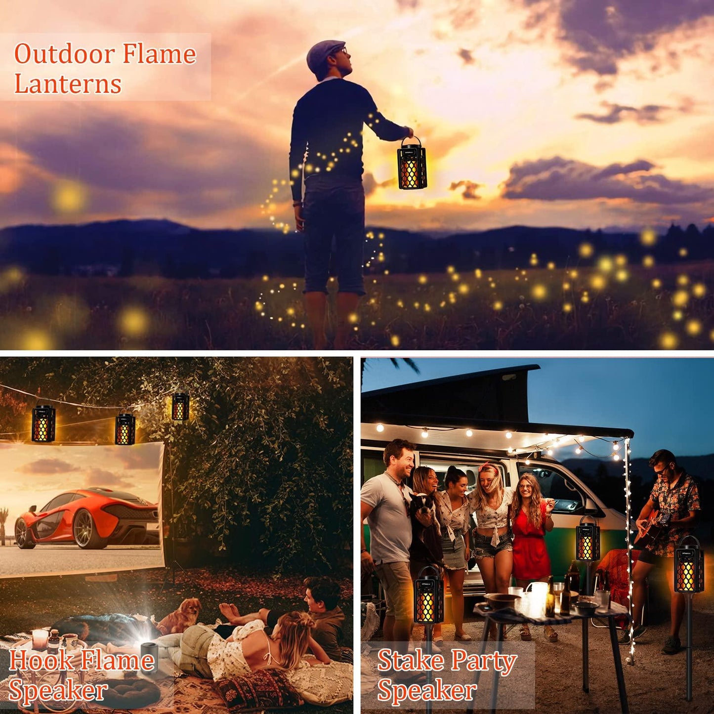 2 Pack Outdoor Bluetooth Speakers, Portable Led Flame Speaker Waterproof with Torch Atmosphere 10w Enhanced Bass for Patio Porch Garden Home Backyard Decor, Gifts for Men Women Couples Dads Moms - CookCave
