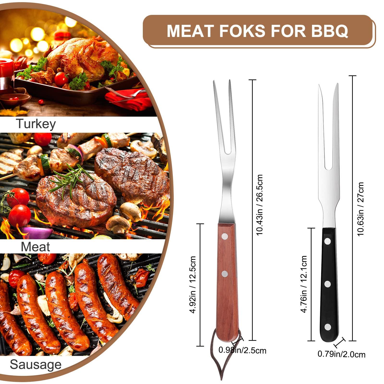 2 Pieces Meat Fork Stainless Steel Carving Fork with Wood Handle Cooking Fork BBQ Fork Grill Fork Steak Fork for Kitchen Barbecue Serving Cooking Grilling Roasting 10.5 Inches, Round Handle - CookCave