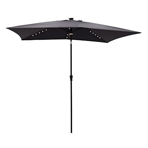 FLAME&SHADE 6.5 x 10 ft Rectangular Solar Powered Outdoor Market Patio Table Umbrella with LED Lights and Tilt, Anthracite - CookCave