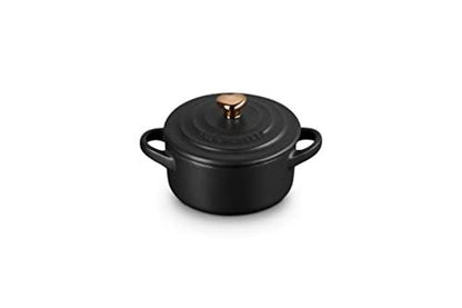 Le Creuset Stoneware Mini Round Cocotte, 8 Ounce, Licorice with Gold Heart Knob - CookCave