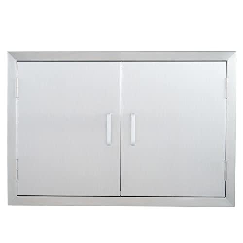 CO-Z Outdoor Kitchen Doors, 28" W x 19" H Weatherproof 304 Stainless Steel Built in BBQ Double Access Door for Outside Kitchen Commercial Grilling Station Barbeque Oven Island Storage Cabinet Door - CookCave