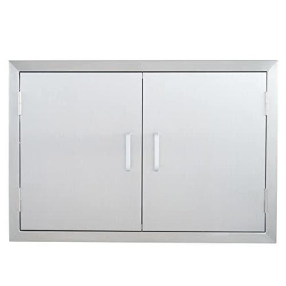 CO-Z Outdoor Kitchen Doors, 28" W x 19" H Weatherproof 304 Stainless Steel Built in BBQ Double Access Door for Outside Kitchen Commercial Grilling Station Barbeque Oven Island Storage Cabinet Door - CookCave