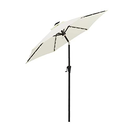 FLAME&SHADE 7.5 ft Solar Powered Outdoor Market Patio Table Umbrella with LED Lights and Tilt, Ivory - CookCave