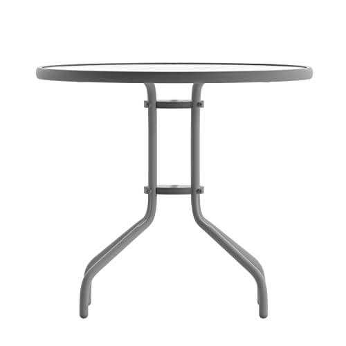 Flash Furniture Bellamy 31.5'' Round Tempered Glass Metal Table, Silver - CookCave