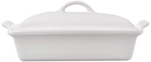 Le Creuset Stoneware Heritage Covered Rectangular Casserole, 4 qt. (12" x 9"), White - CookCave