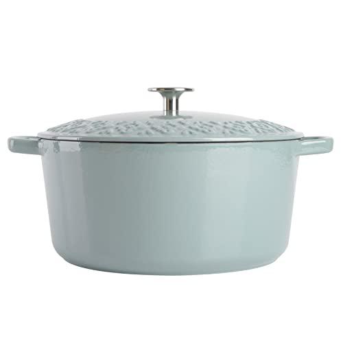 Spice by Tia Mowry Savory Saffron 6Qt Cast Iron Dutch Oven w/Embossed Lid - Aqua Blue, 6-Quart - CookCave