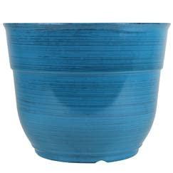 Garden Elements Glazed Brushed Happy Large Plastic Planter, Dark Blue, 15" - CookCave