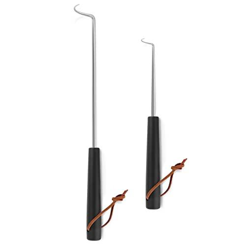 Joyfair Food Flipper Hook Set of 2 (17 In + 12 In), Pigtail Meat Turner Hooks for Barbecue Grilling Flipping Turning Steaks & Vegetables, Stainless Steel BBQ Grill Accessories for Right-Handed - CookCave