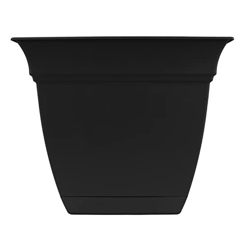 The HC Companies 8 Inch Eclipse Square Planter with Saucer - Indoor Outdoor Plant Pot for Flowers, Vegetables, and Herbs, Black - CookCave