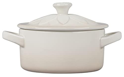 Le Creuset Stoneware Mini Round Cocotte with Flower Lid, 8oz., Meringue - CookCave