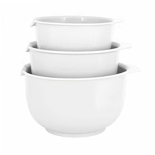 GLAD Mixing Bowls with Pour Spout, Set of 3 | Nesting Design Saves Space | Non-Slip, BPA Free, Dishwasher Safe Plastic | Kitchen Cooking and Baking Supplies, White - CookCave