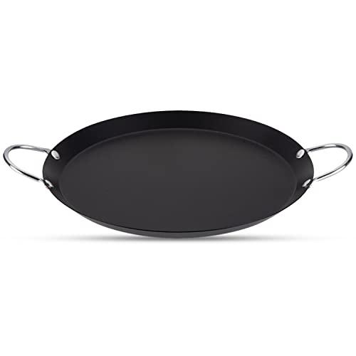 Alpine Cuisine Nonstick Round Comal Griddle 11-Inch - Black Carbon Steel Tortilla Comal Griddle with Double Handle - Durable, Heavy Duty Comal for Cooking - Even-Heating - CookCave